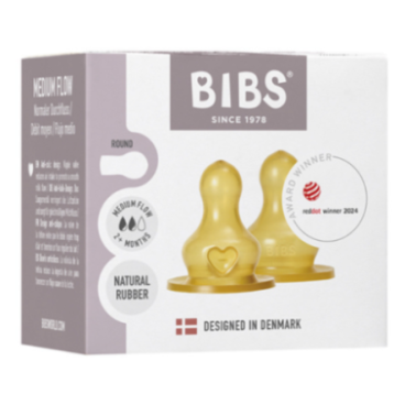 BIBS 2 TETINES RONDES LATEX BIBERON A DEBIT MOYEN 2M+