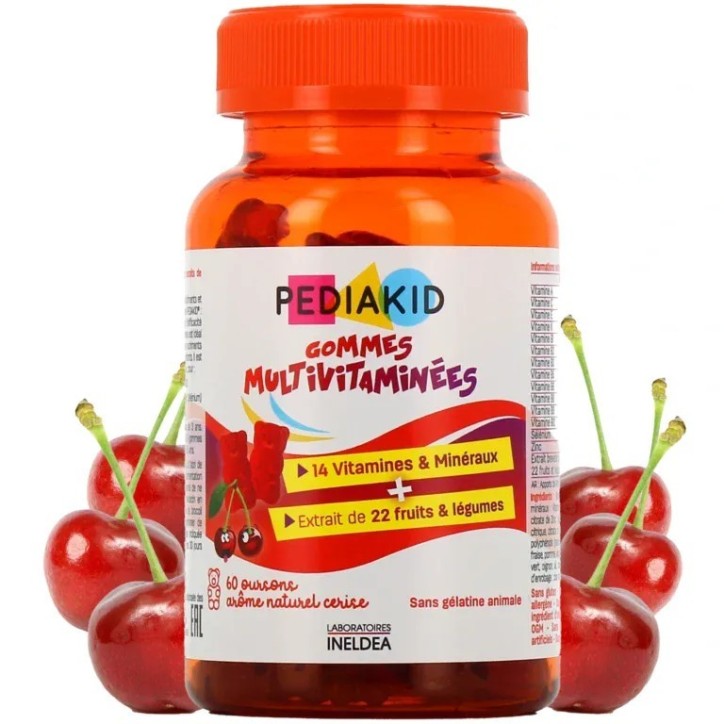 PEDIAKID GOMMES MULTIVITAMINÉES ARÔME CERISE 60 UNITÉS
