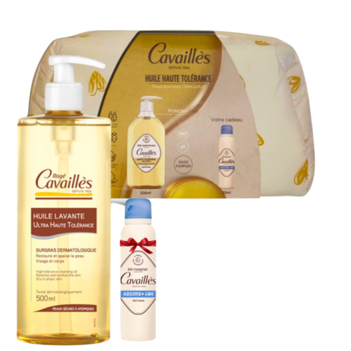 CAVAILLES TROUSSE HUILE LAVANTE DERMATO PEAUX A TENDANCE ATOPIQUE 500ML+DEO ABSORB+ 48H ANTI TRACES SPRAY 20ML (OFFERT)