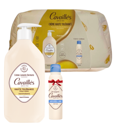 CAVAILLES TROUSSE CREME LAVANTE DERMATO PEAUX INTOLERANTES 500ML+DEO ABSORB+ 48H ANTI TRACES SPRAY 20ML (OFFERT)
