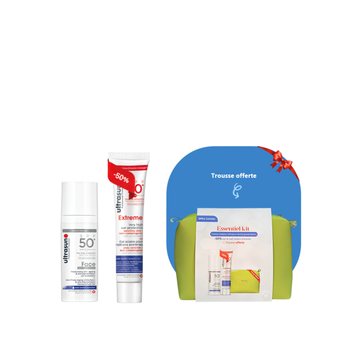 ULTRASUN PACK EXTREME SPF50+ 75ML (-50%) + FACE ANTI-ÂGE & ANTI-PIGMENTATION SPF50+ 50ML + TROUSSE OFFERTE