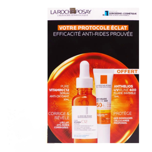 LA ROCHE POSAY COFFRET PROTOCOLE ÉCLAT SÉRUM VITAMIN C12 30ML + ANTHELIOS FLUIDE SPF50 15ML OFFERT