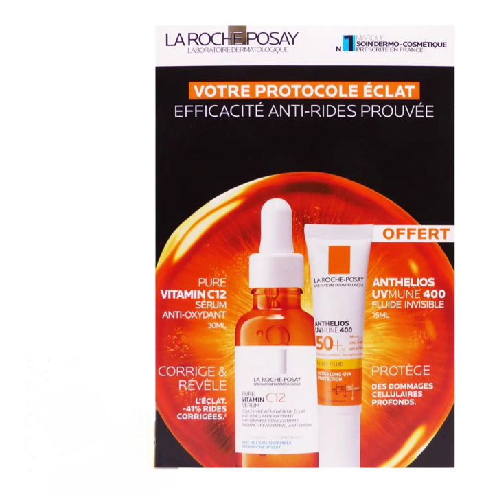 LA ROCHE POSAY COFFRET PROTOCOLE ÉCLAT SÉRUM VITAMIN C12 30ML + ANTHELIOS FLUIDE SPF50 15ML OFFERT