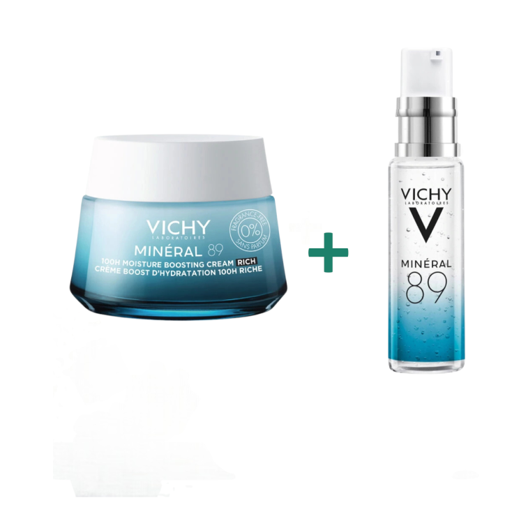 VICHY MINÉRAL 89 CRÈME HYDRATANTE RICHE 50ML + MINÉRAL 89 BOOSTER SÉRUM 10ML OFFERT