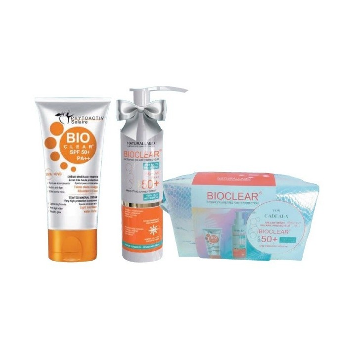 NATURALLABO COFFRET BIOCLEAR ECRAN MINERAL TEINTE CLAIR + LAIT SPRAY SPF50+