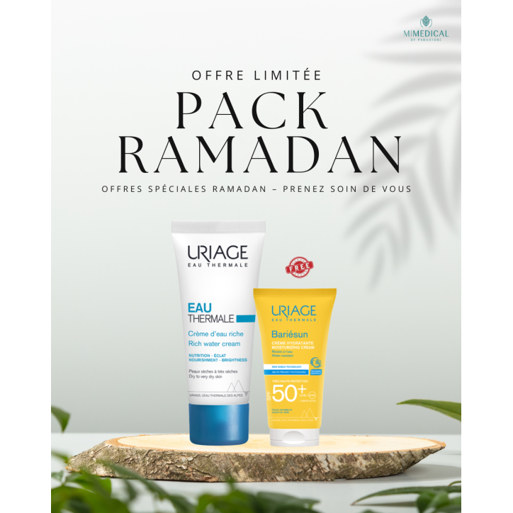 PACK URIAGE : EAU THERMALE CRÈME RICHE & BARIESUN CRÈME HYDRATANTE SPF50+